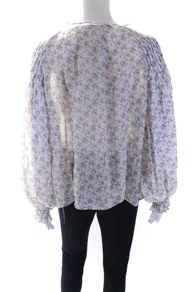 Stevie May Womens Floral Print Key Hole Neck Long Sleeves Blouse White Size Smal