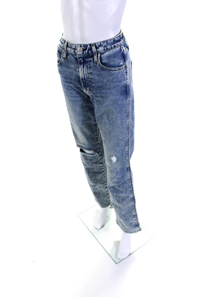 Amo Women's High Waisted Distressed Acid Wash Slim Flared Jeans Blue Size 24