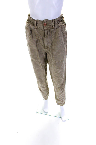 Amo Women's Elasticated Patch Pocket Straight Leg Casual Pants Beige Size 24