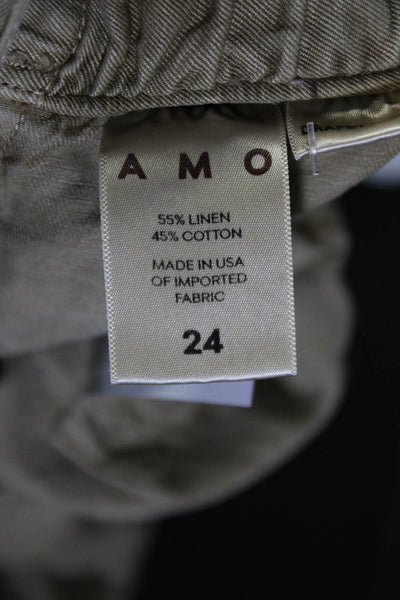 Amo Women's Elasticated Patch Pocket Straight Leg Casual Pants Beige Size 24