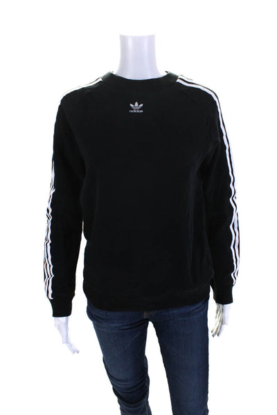 Adidas Womens Crew Neck Stripe Sleeve Pullover Sweatshirt Black Size Small
