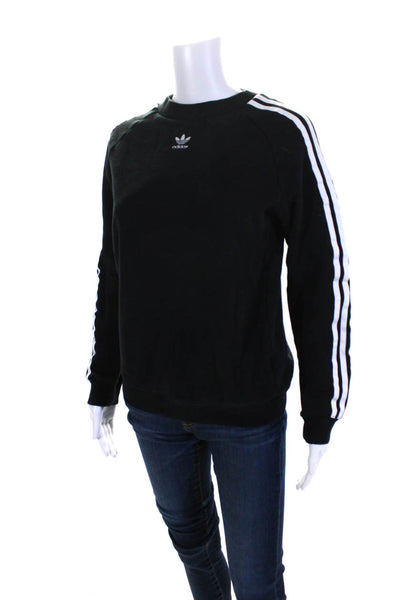 Adidas Womens Crew Neck Stripe Sleeve Pullover Sweatshirt Black Size Small