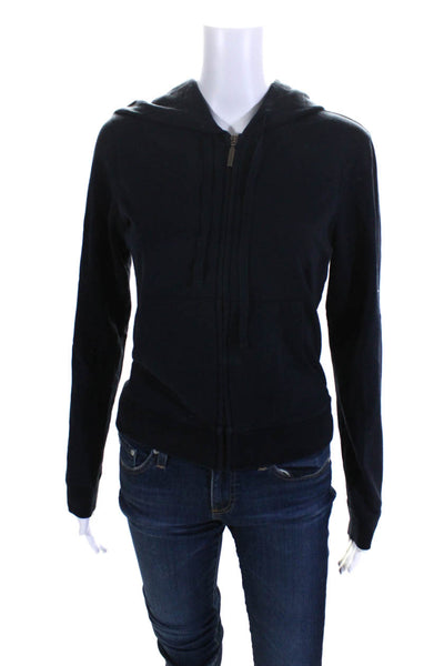 Vince Womens Full Zip Knit Hooded Jacket Navy Blue Cotton Size Medium