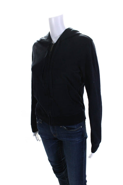 Vince Womens Full Zip Knit Hooded Jacket Navy Blue Cotton Size Medium