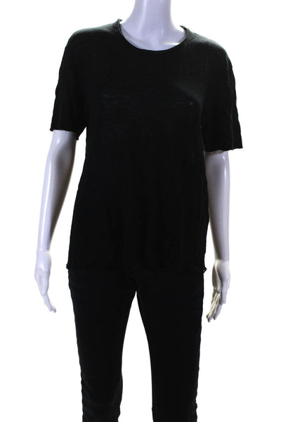 SUPERFINE Women's Round Neck Short Sleeves Basic T-Shirt Black Size S