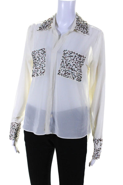 W118 By Walter Baker Women's Long Sleeves Sequin Sheer Blouse White Size S
