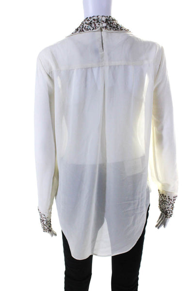 W118 By Walter Baker Women's Long Sleeves Sequin Sheer Blouse White Size S