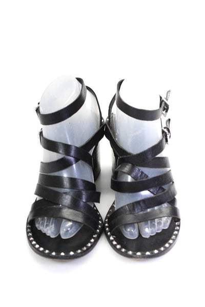 Ash Women's Open Toe Studs Strappy Block Heels Ankle Buckle Sandal Black Size 10