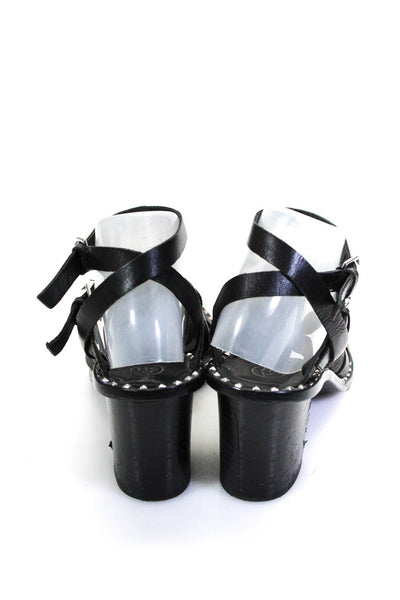 Ash Women's Open Toe Studs Strappy Block Heels Ankle Buckle Sandal Black Size 10