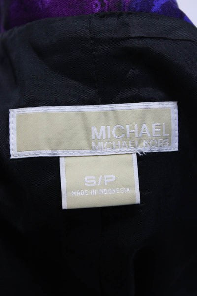Michael Michael Kors Womens Two Button Floral Blazer Jacket Purple Black Small