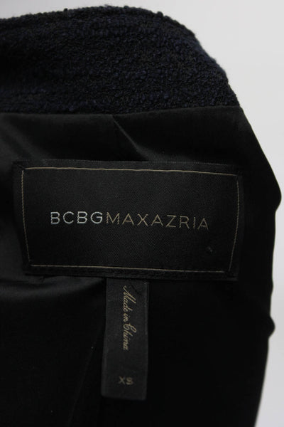 BCBGMAXAZRIA Womens Long Sleeve Front Zip Crew Neck Jacket Navy Blue Size XS