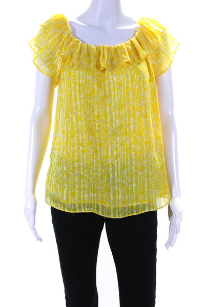 Michael Michael Kors Womens Off Shoulder Ruffled Striped Top Yellow Size PL