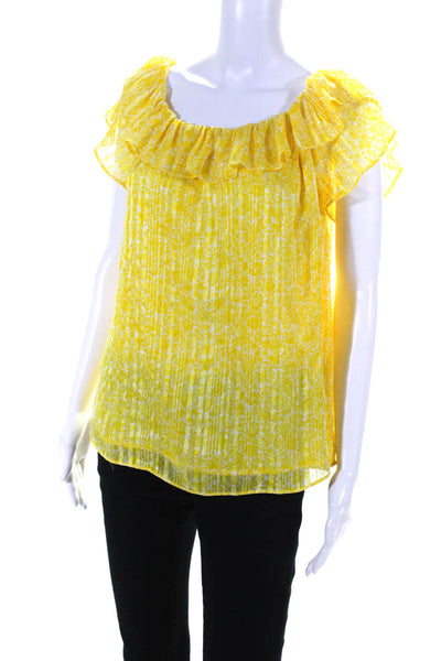 Michael Michael Kors Womens Off Shoulder Ruffled Striped Top Yellow Size PL