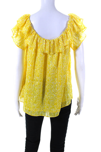 Michael Michael Kors Womens Off Shoulder Ruffled Striped Top Yellow Size PL