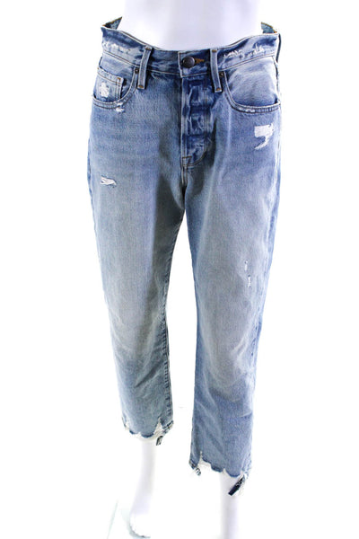 Frame Womens Cotton Distressed 5 Pocket Mid-Rise Straight Leg Jeans Blue Size 25