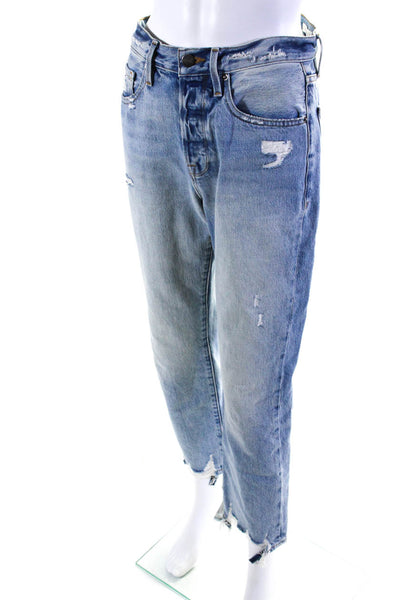 Frame Womens Cotton Distressed 5 Pocket Mid-Rise Straight Leg Jeans Blue Size 25