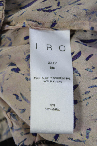 IRO Womens Stretch Silk Floral Ruched Ruffle Trim Strapless Top Peach Size S