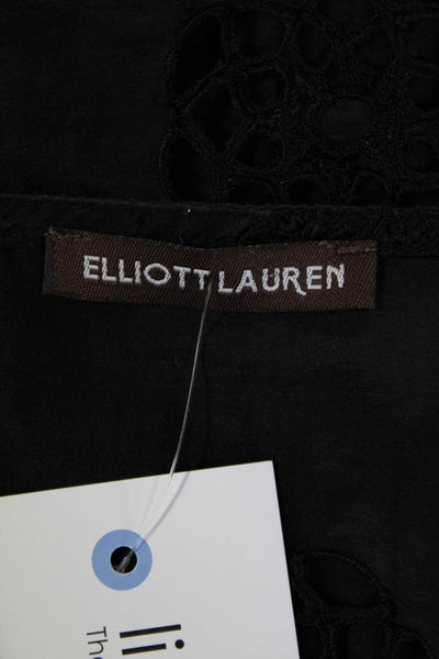 Elliott Lauren Womens Embroidered Lace Bat Wing V Neck Top Blouse Black Medium