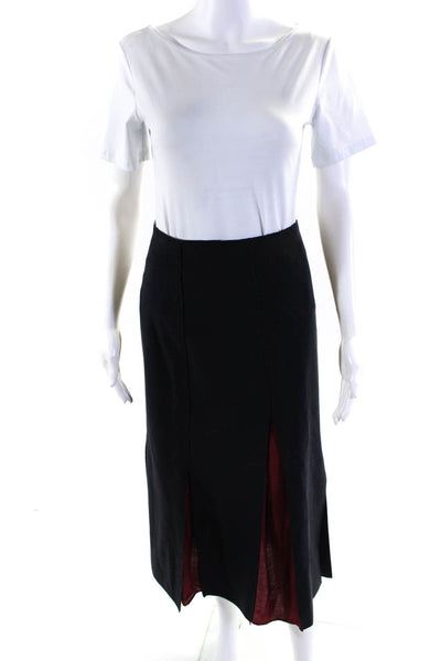 Jil Sander Navy Womens Taffeta Insert Wool Fleece Midi Skirt Red Blue Size IT 36