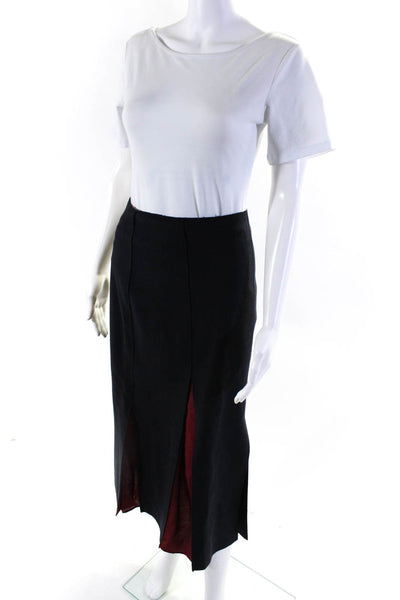 Jil Sander Navy Womens Taffeta Insert Wool Fleece Midi Skirt Red Blue Size IT 36