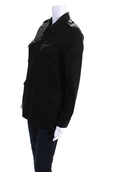 Sunday Best Womens Long Sleeved Anorak Buttoned Pocket Jacket Black Size 2XS