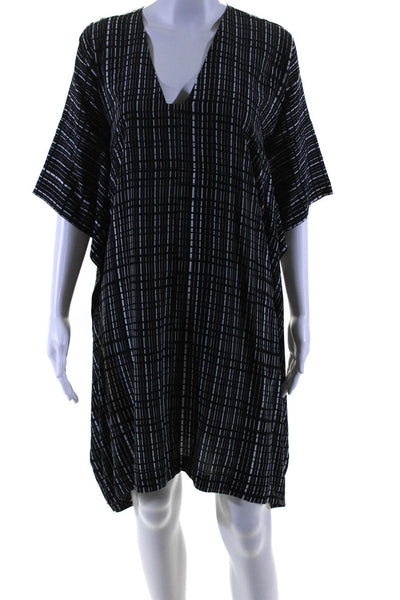 Vince Womens Geometric Print V-Neck Short Sleeve Kaftan Dress Black Size S