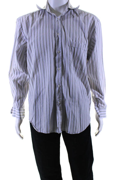 Canali Mens Purple Cotton Striped Long Sleeve Button Down Dress Shirt Size 16