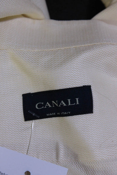 Canali Mens Cream Cotton Button Down Long Sleeve Dress Shirt Size 17.5