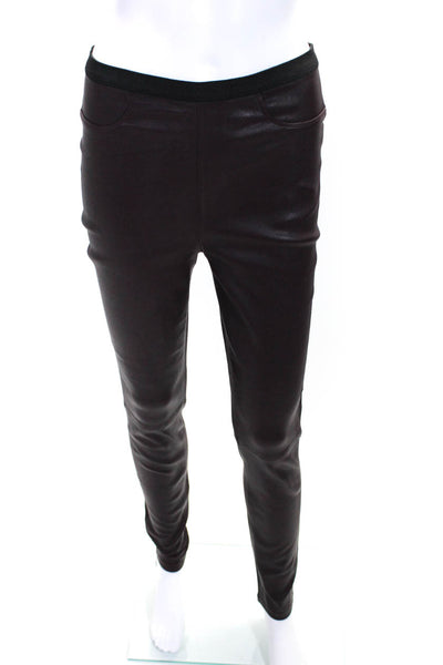 Neiman Marcus Womens High Waist Skinny Leather Pants Leggings Burgundy Small