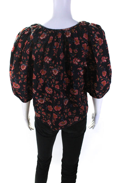 The Great Womens Cotton Floral Print 3/4 Sleeve Button Up Blouse Black Size 1
