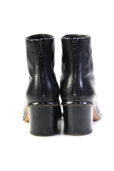 Rag & Bone Womens Leather Back Zip Studded Heeled Ankle Boots Black Size 7.5US
