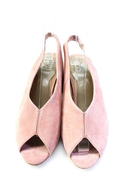 Made Womens Suede Peep Toe Mid Block Heel Slingbacks Pink Size 7.5US M