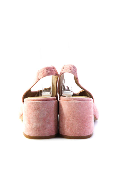 Made Womens Suede Peep Toe Mid Block Heel Slingbacks Pink Size 7.5US M