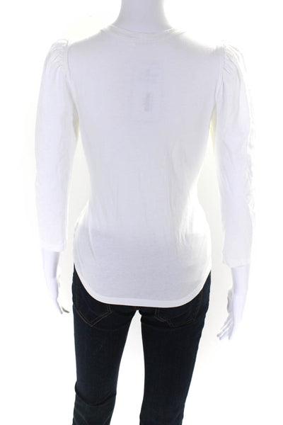 ALC Womens 3/4 Sleeve Round Neck Tee Shirt White Cotton Size Small