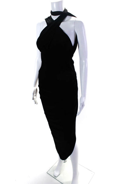 Norma Kamali Women's Halter Neck Cinch Slit Hem Midi Dress Black Size S