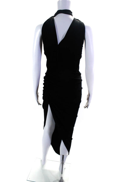 Norma Kamali Women's Halter Neck Cinch Slit Hem Midi Dress Black Size S