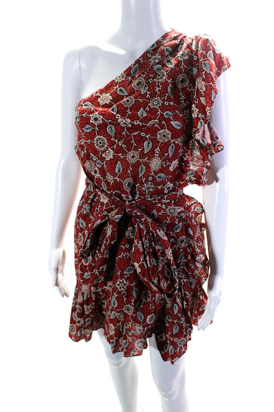 Isabel Marant Etoile Women's One Shoulder Ruffle Floral Tiered Mini Dress Size S