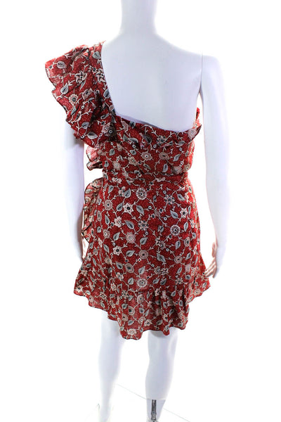 Isabel Marant Etoile Women's One Shoulder Ruffle Floral Tiered Mini Dress Size S