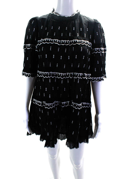 Isabel Marant Etoile Women's Short Sleeves Embroidered Mini Dress Black Size 34