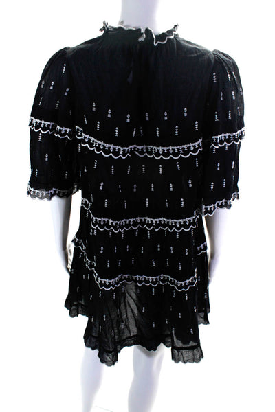 Isabel Marant Etoile Women's Short Sleeves Embroidered Mini Dress Black Size 34