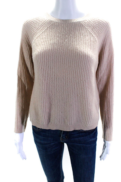 Allude Women's Crewneck Long Sleeves Pullover Sweater Beige Size XS