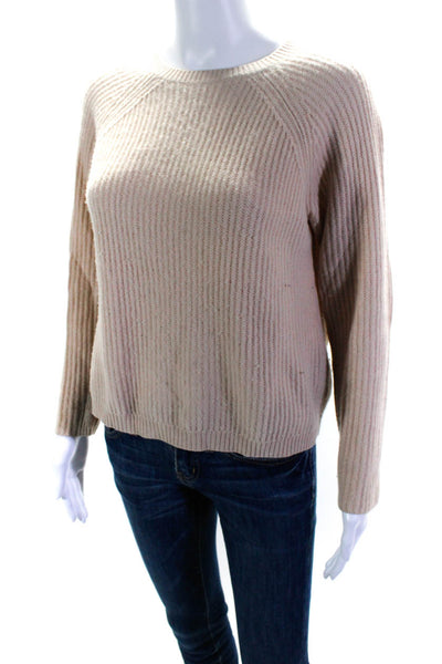 Allude Women's Crewneck Long Sleeves Pullover Sweater Beige Size XS