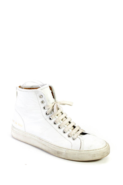 Woman by Common Projects Womens Leather Zipped Lace-Up Sneakers White Size EUR38