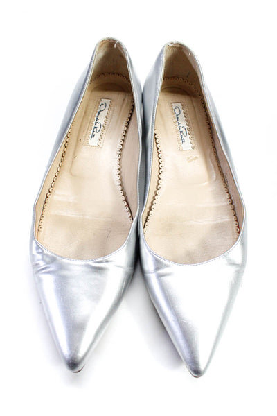 Oscar de la Renta Womens Point Toe Metallic Leather Ballet Flats Silver 37.5 7.5