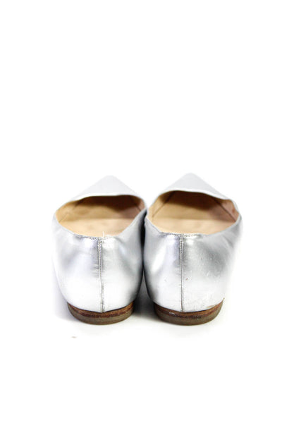 Oscar de la Renta Womens Point Toe Metallic Leather Ballet Flats Silver 37.5 7.5