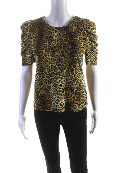 Generation Love Womens Leopard Print Short Sleeved Top Yellow Black Size XS