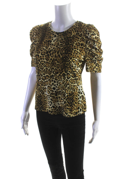 Generation Love Womens Leopard Print Short Sleeved Top Yellow Black Size XS