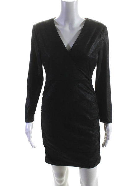 Likely Womens Long Sleeved V Neck Ruched Slim Bodycon Short Dress Black Size 6