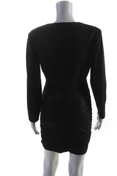 Likely Womens Long Sleeved V Neck Ruched Slim Bodycon Short Dress Black Size 6