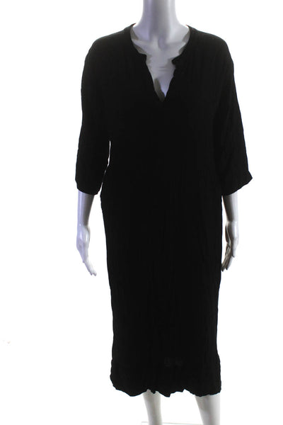 Jet John Eshaya Womens Woven V-Neck 3/4 Sleeve Shift Midi Dress Black Size P